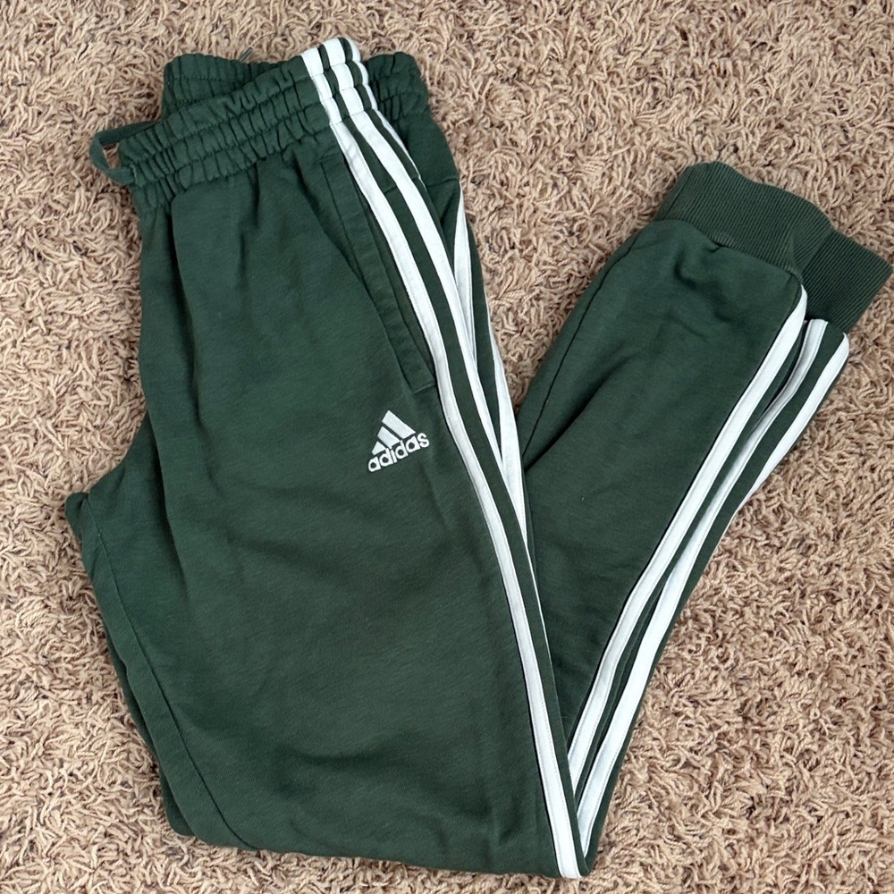 adidas Dark Green Joggers with White Side Stripes